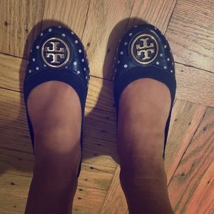 6.5 black white polka dot Tory Burch flats